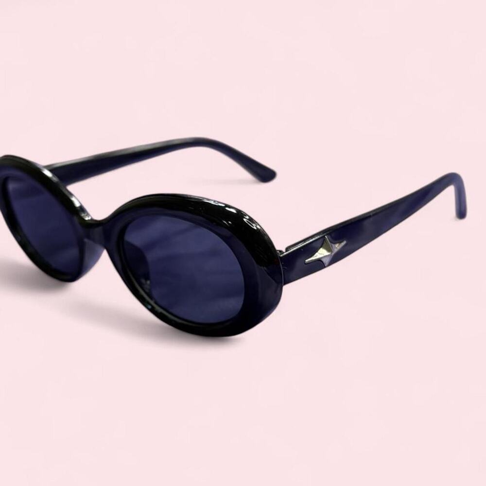 Kids black oval sunglasses with dark lenses Kawaii y2k futuristic